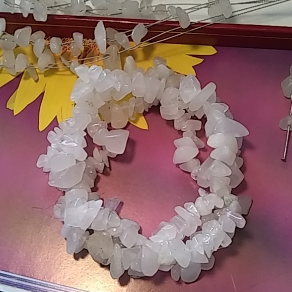 Necklace Bracelet Earrings Set, White Stones - Picture 3 of 6